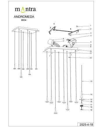 ANDRÓMEDA * Colgante Cuadrado 8xLED 5W 3000K W/T Cristal